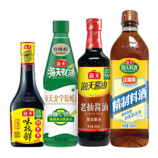 海天 基础调味4件套 味极鲜380ml+蚝油680g+老抽500ml+料酒800ml调味品