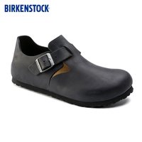 BIRKENSTOCK 德国男女款牛皮革涂油复古London低帮休闲鞋 黑色窄版166543 35