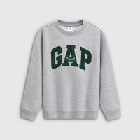 Gap 撞色Logo抓绒圆领卫衣 浅灰色