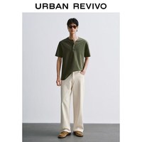 URBAN REVIVO UMF460078 亨利领 灰绿 S 男士T恤