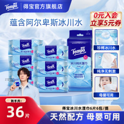 得宝 冰川水卫生湿巾纯净无刺激6片6包便携出行小包冰感湿纸巾SC