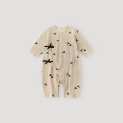 巴厘小猪 新生婴儿儿衣服纯棉a类和尚服夏季长袖薄款空调服睡衣宝宝连体衣 展翅鹏飞 66cm