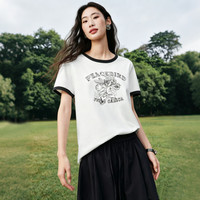 太平鸟 晕染水果图案撞边短袖T恤26夏新款女士奶油棉洋气合体上衣