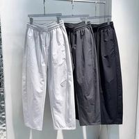 马登 夏季新款日系高街风格男士宽松弯刀裤直筒阔腿长裤立体剪裁休闲裤