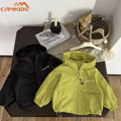 CAMKIDS 男童外套春秋款宝宝冲锋衣秋装儿童防风上衣连帽风衣潮款