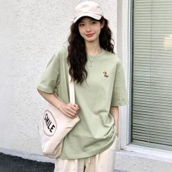 爱肯 通勤百搭纯棉T恤女夏季简约宽松短袖显瘦遮肉打底衫秋季特卖