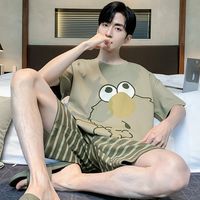 NASAOVER NASA男士睡衣夏季短袖短裤卡通夏天纯棉薄款大童青少年家居服套装