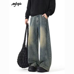MJ STYLE 复古弯刀牛仔裤男款春秋冬季美式直筒宽松潮牌阔腿休闲长裤子