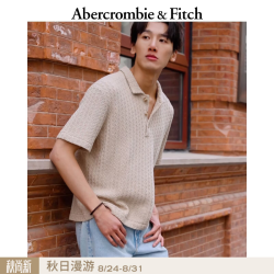 Abercrombie & Fitch 美式复古通勤棉质人字纹短袖针织衫POLO衫120-6083