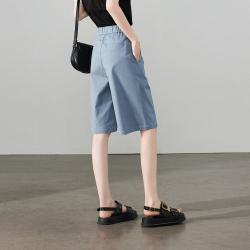 索菲丝尔 半松紧腰阔腿短裤女2026夏季日常通勤百搭直筒休闲裤