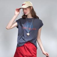 a02 猫咪印花撞色度假感翻折边简约松弛感做旧2026夏季女式T恤