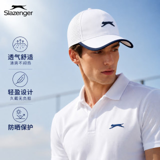 Slazenger 运动帽棒球帽透气遮阳帽网球跑步运动防晒通用新款 白色