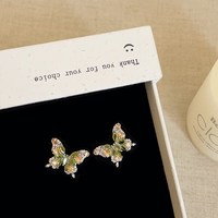 洛梵欣饰 冷淡风彩宝蝴蝶耳钉女橄榄绿香槟色撞色耳环小众百搭显气质耳饰 主图款