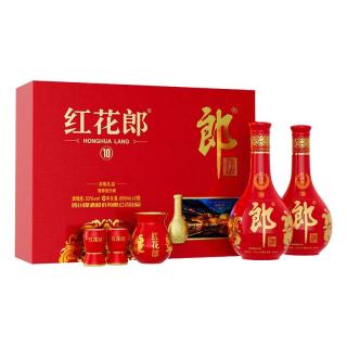 郎酒 红花郎十 53度500ml酱香型白酒 红花郎10 53度 500mL 2瓶 礼盒装 有手提袋