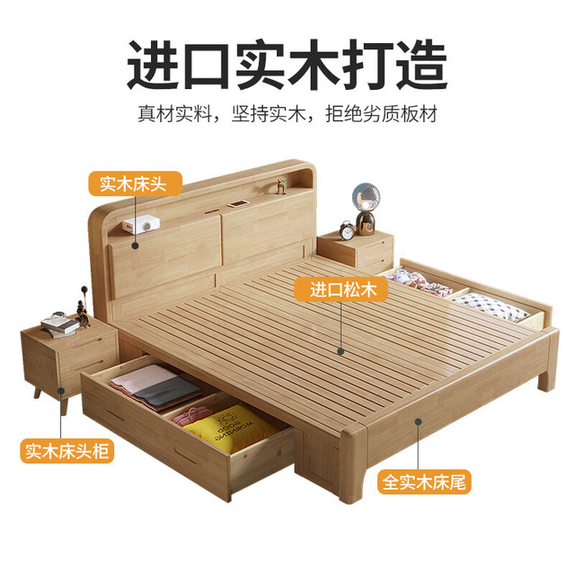 惠寻 京东自有品牌 简约中式床橡胶木实木床单人床双人床婚床主卧家具  单床 1500mm*2000mm