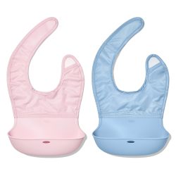 OXO Tot 婴幼儿硅胶围兜 聚酯纤维防水 宽口袋接渣 可卷收纳 2件装