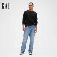 Gap 男女装早秋基础款纯棉圆领常规长袖T恤上衣美版795651 黑色 XS 美码