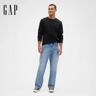Gap 男女装早秋基础款纯棉圆领常规长袖T恤上衣美版795651 黑色 XS 美码