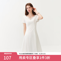 范思蓝恩 短袖V领收腰连衣裙女夏季2026新款 白色 M