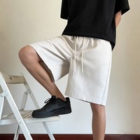 月伊纺 日系工装抽绳五分短裤男士夏季宽松直筒休闲裤子青年百搭运动中裤