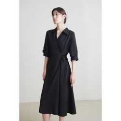 独束 女士气质V翻领连衣裙 夏季新款