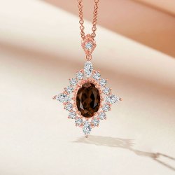 JOLEE 项链茶水晶S925银吊坠烟晶情侣款饰品送男女士礼物