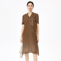 娜尔思 简约气质V领连衣裙2026年夏季新款裙子