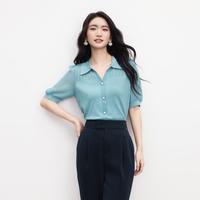 Koradior 夏简约黑色短袖针织衫女拼接通勤上衣