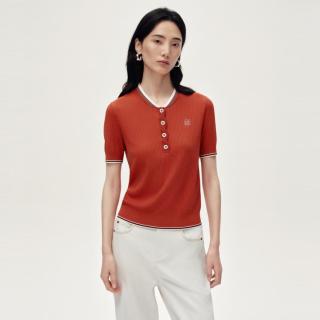 娜尔思 显瘦纵向绞花肌理棒球领针织衫短袖26年秋季新款上衣女