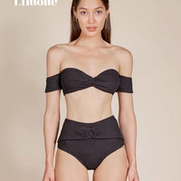 88VIP：Limone 分体泳衣女抹胸落肩袖比基尼海边性感度假游泳装绝美高级感