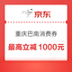 京东 重庆巴南消费券 领满1元打95折/97折/98折全国通用消费券 最高立减1000元（每日0点更新可领）