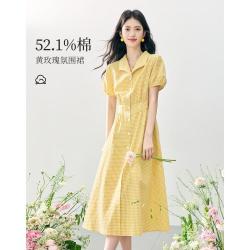 熙世界sllsky 熙世界 衬衫裙26夏秋俏皮清甜清新翻领收腰泡泡袖连衣裙