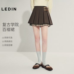 乐町 格纹翻领外套/格纹毛衣/格纹百褶裙