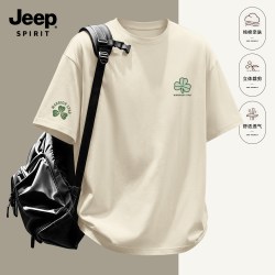 JEEP SPIRIT Jeep吉普男士短袖t恤夏季纯棉衣服简约三叶草半袖宽松大码上衣男