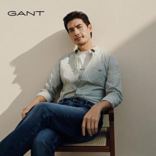 GANT 男士【纯棉】通勤衬衣绿格纹复古休闲长袖衬衫