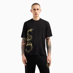 Armani Exchange 男式蛇形纹休闲透气T恤