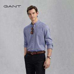 GANT 秋冬男士纯棉肌理衬衣通勤简约纯色长袖衬衫
