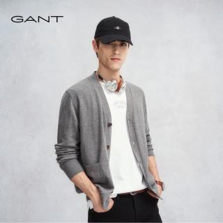 GANT 秋冬V领休闲长袖针织开衫纯色学院风外套