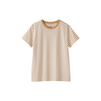 無印良品 MUJI 女式 天竺织 圆领短袖T恤 上衣打底衫女款25年夏季女装BB2SBA5S 暗黄色条纹 S (155/80A)