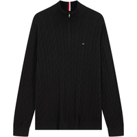 Tommy Hilfiger26秋季新款男女纯棉休闲半拉链小高领绞花内搭打底衫针织衫 黑色BDS M （推荐：135-150斤）
