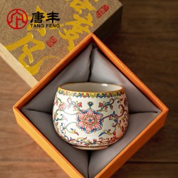 唐丰 汝窑缠枝莲珐琅彩单杯喝茶杯主人杯家用办公个人专用品茗杯