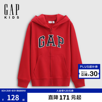 Gap 男女童早秋贴布绣logo宽松拉链连帽卫衣儿童装860919 红色 150 cm(12-13岁)亚洲尺码