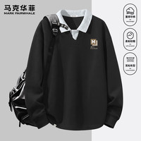 马克华菲 假两件撞色翻领卫衣 黑 XL
