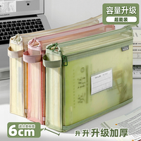 三年二班 双层网纱袋初中生手提文件袋拉链式大容量透明加厚小学生作业试卷收纳袋学科分类袋 蓝绿黄3个装