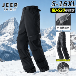JEEP SPIRIT 冲锋裤男女春秋季大码三合一羽绒防风防水登山滑雪工装裤子300斤 黑色-羽绒内胆