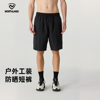 诺诗兰 男式短裤夏季新款户外休闲防晒防泼水5分裤大容量工装短裤男 纯黑色 165