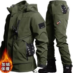 西塘先生冬季加绒加厚冲锋衣套装男防风防水户外登山服防寒保暖冲锋衣工装
