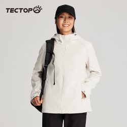 探拓 软壳衣女外套连帽加绒保暖风衣登山服 凝脂 M