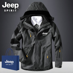 JEEP SPIRIT 吉普冲锋夹克外套男秋冬防风三合一两件套抓绒加厚户外登山衣服 1203深灰冲锋衣-男款 XXL