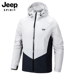JEEP SPIRIT 冲锋衣男秋冬季户外运动登山防风防泼水连帽夹克风衣外套训练服女 灰加黑 S